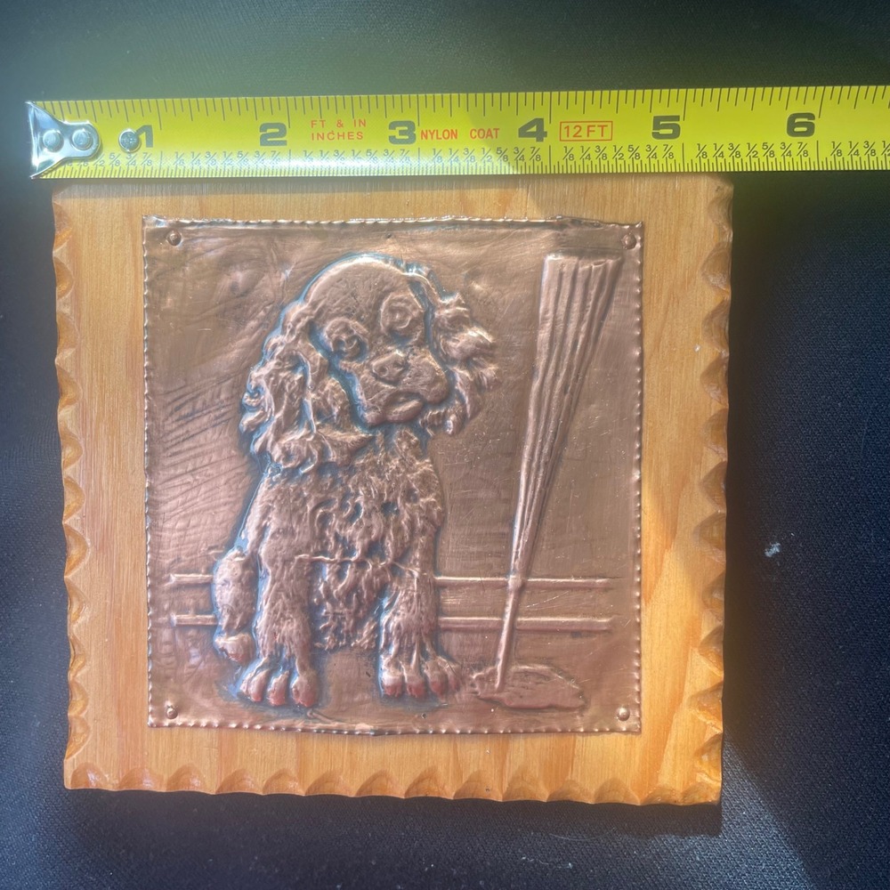 VTG Copper Relief Dog Wall Art Spaniel Wood Plaque Folk Art‎ Mixed Media 5.5in - Picture 4 of 4